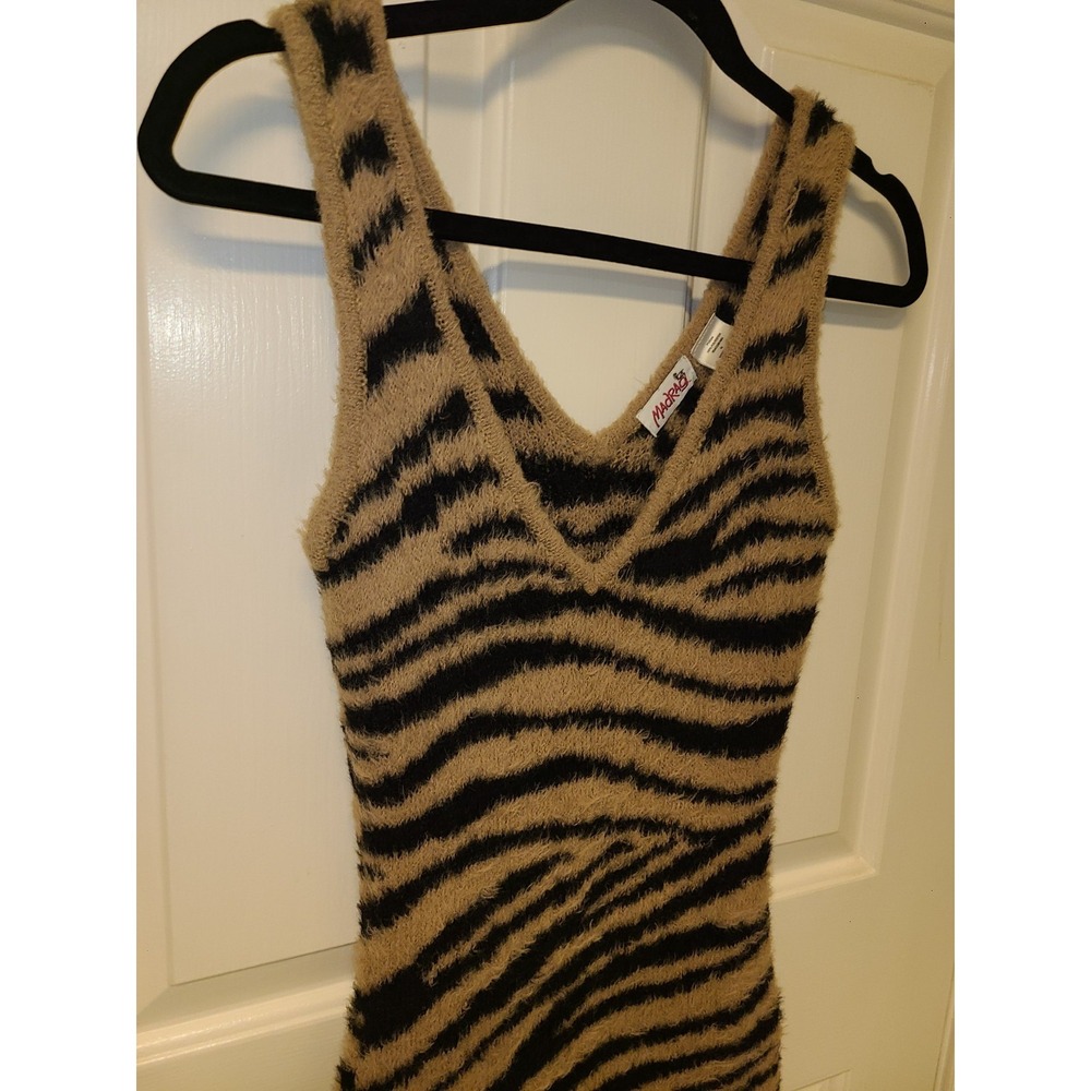 Madrag Sleeveless Fuzzy Knit Zebra Animal Print Bodycon Sweater Dress Sm - Picture 8 of 9